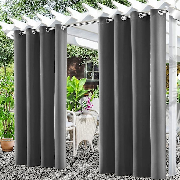 Værbestandige utendørsgardiner, vanntett med øverst og nederst maljer, personvernbeskyttelse, solskjermgardin for balkong, terrasse, hage, 132 x 215 cm, grå