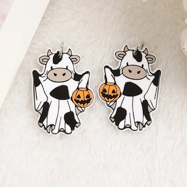 8 stk./sæt Halloween Charms Kreative Akryl Katte Ko Spøgelse Mode Tilbehør til Smykker DIY Fremstilling with hoop