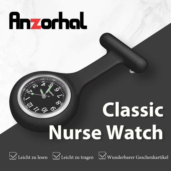 Watch clip-on watch fob, för vårdarbete, glödpekare i mörker, silikonrem med stift/klämma, analog-digital, kvartsverk
