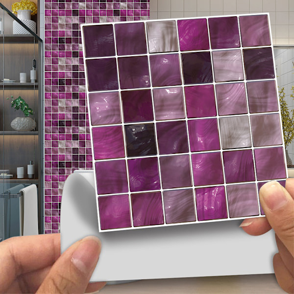 20 st 3D mosaikplattor fästa med självhäftande heminredning 7# Lila 15x15cm