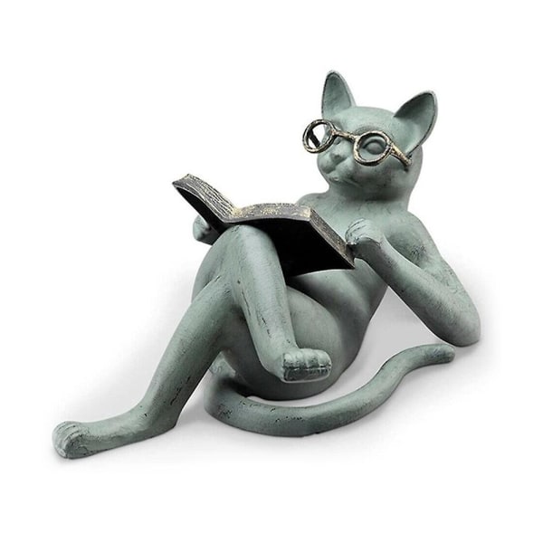 HHL Literary Cat Staty Figurine Resin Läsglasögon Cat Craft Garden Docor Yard Ornament