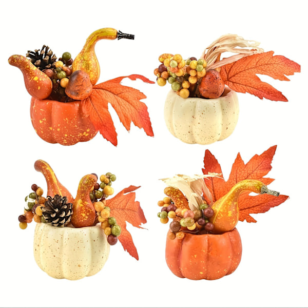 Thanksgiving Dekorationssats med 6 Konstgjorda Pumpor, Bär, Ekollon, Tallkottar och Grönsaker för Skördefest, Höst, Bord, Hem, Kök, Fest