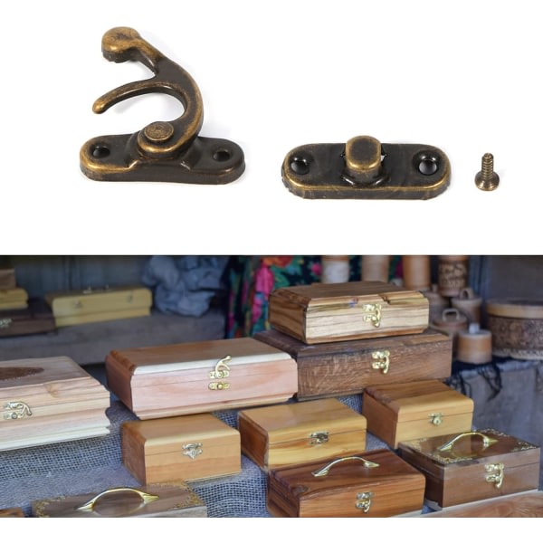 12 st Antik vänster/höger spärrhake Hasp hornlås med skruvspärr DIY-väska, trä, smyckeskrin Deco