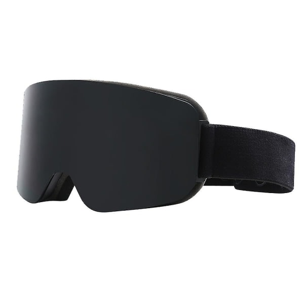 Skidglasögon, Cylindriska Anti-imma snöglasögon, UV-skyddande Skidglasögon för män och kvinnor Black frame full grey film
