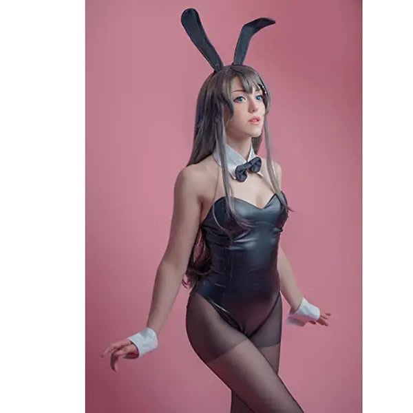 Bunny Costume Dam Bunny Girl Senpai Cosplay Bodysuit i ett stycke kjol + krage + ärmringar + huvudbonader En one size passar alla