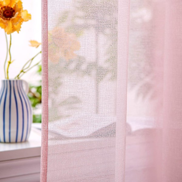 Rosa 150x250cm Set med 2 Öljettgardiner Halvtransparent Inredningsgardin för Sovrum Vardagsrum R