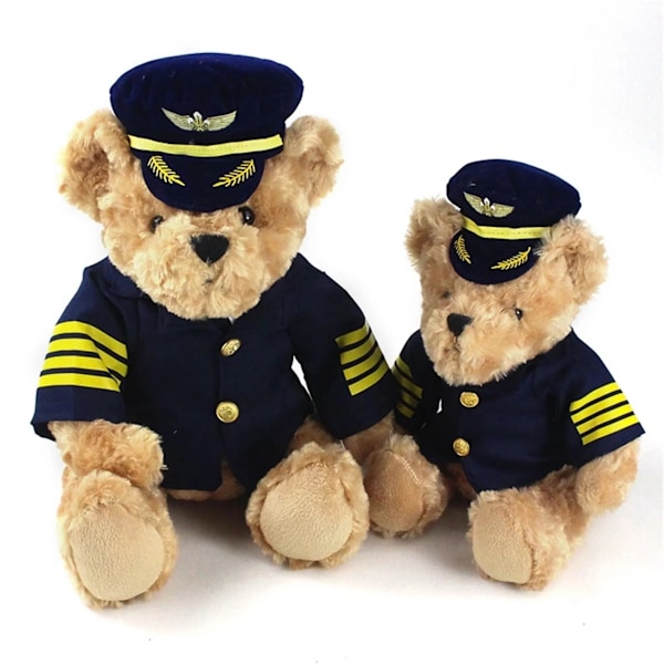 Mysig Tecknad Pilot Teddybjörn Plysch Kapten Björn Mjuk Docka brun[GKS] brown 25cm