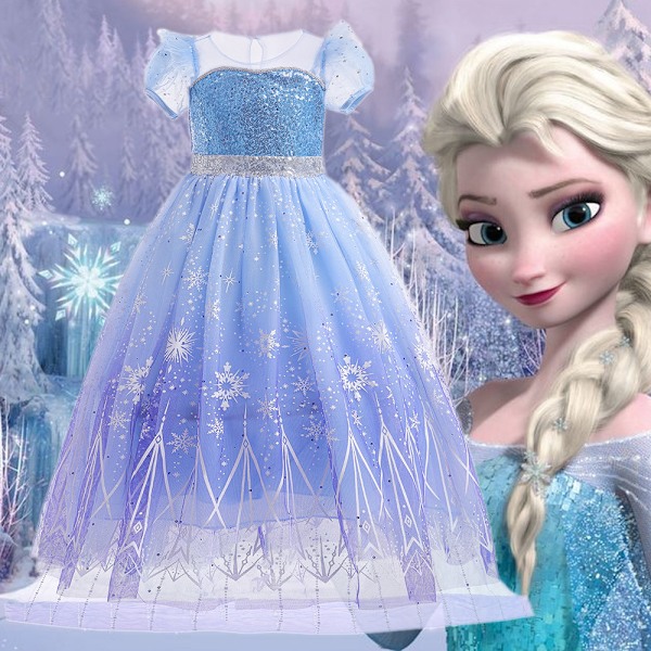 Frost Klänning Barn Flickor Cosplay Födelsedagsfest Prinsessklänning - Perfekt 130cm