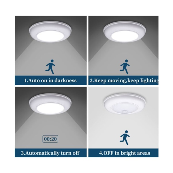 LED vägglampa, trådlös taklampa batteridriven, utan sladdar, för hall, förråd, garage, veranda, badrum, 6000K vitt ljus.