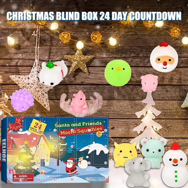 Adventskalender 2023, 24 Mochi Squishies Lekefigurer, Julekalender, 24 Dagers Overraskelseskalendere B