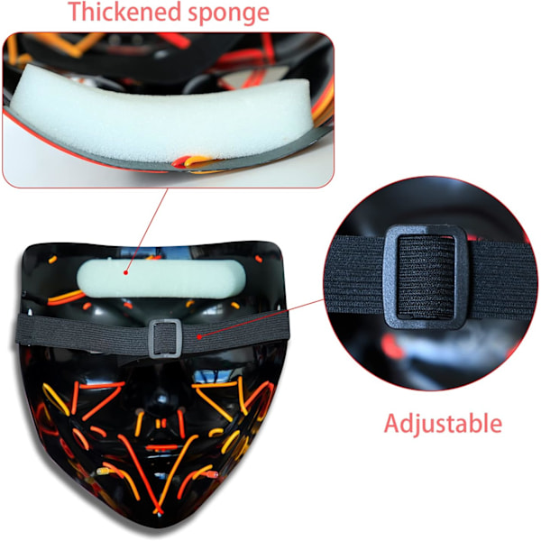 Maske LED Lysende Maske Horror Maske til Ferie Cosplay Kostume Maskerade, Karneval[GKS] Red+blue