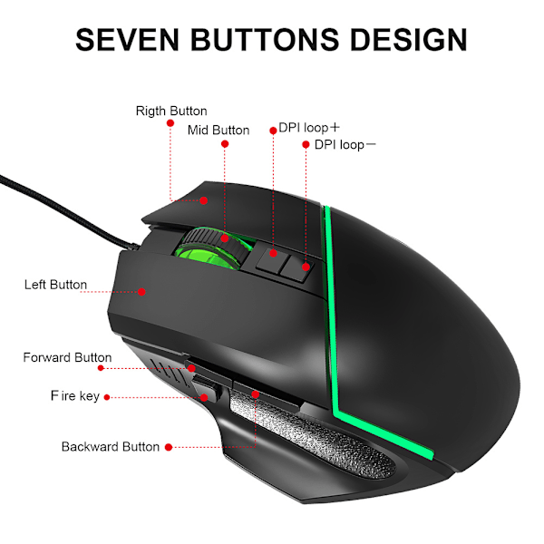 Trådbunden Gamingmus USB Färgglad Belysning Justerbar 6400DPI Datortillbehör{GKS}