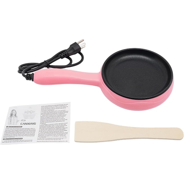 Mini Elektrisk Stegepande 6 Tommer Rund Form Elektrisk Køkken Stegepande med Træspatel 450W Rustfrit Stål Stegepande (Pink) Pink