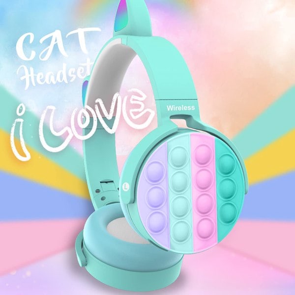 Fidget-kuulokkeet lasten lelu, langattomat Bluetooth-kuulokkeet Pop Bubble On-Ear -kuulokkeet Fidget-lelu Sateenkaaren värinen Fidget-kuulokesetti lapsille blue