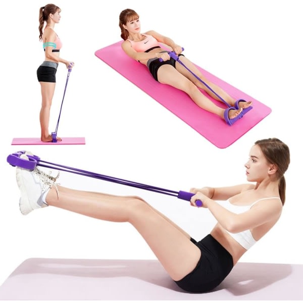 4 Rör Elastiskt Sit Up-dragrep med fotpedal, mag-, ben-, midjetränare för Home Gym Yoga, Fitness