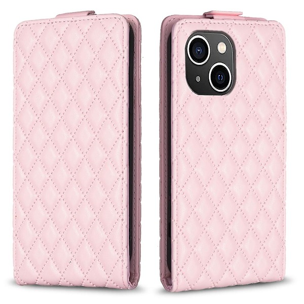 Vertikalt Vändbart Stötsäkert Skal för Iphone 15 PU Läder Präglat Telefonfodral Pink