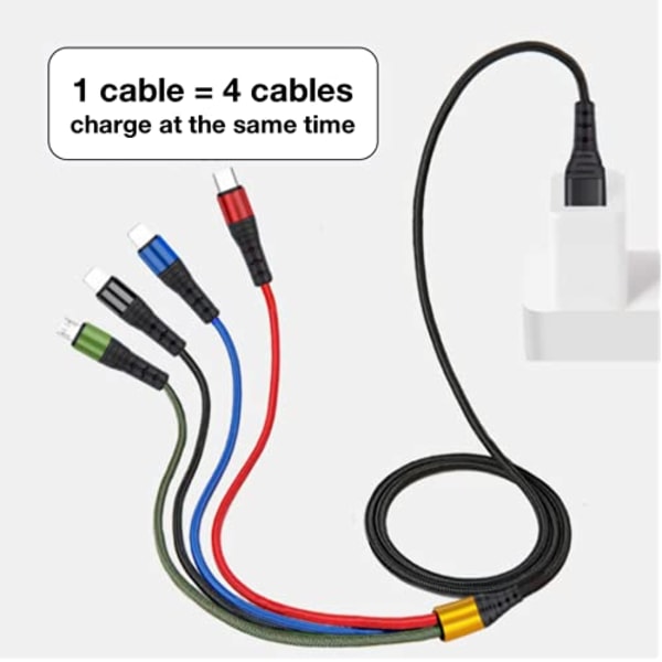 4-in-1 USB-pikalatauskaapeli [120 cm pitkä] Monitoimikaapeli Type-C Micro Android -puhelimille