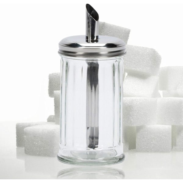 Klassisk Retro Cafe Glas Sukkerdispenser Hældeskakker Stor Rustfrit Stål