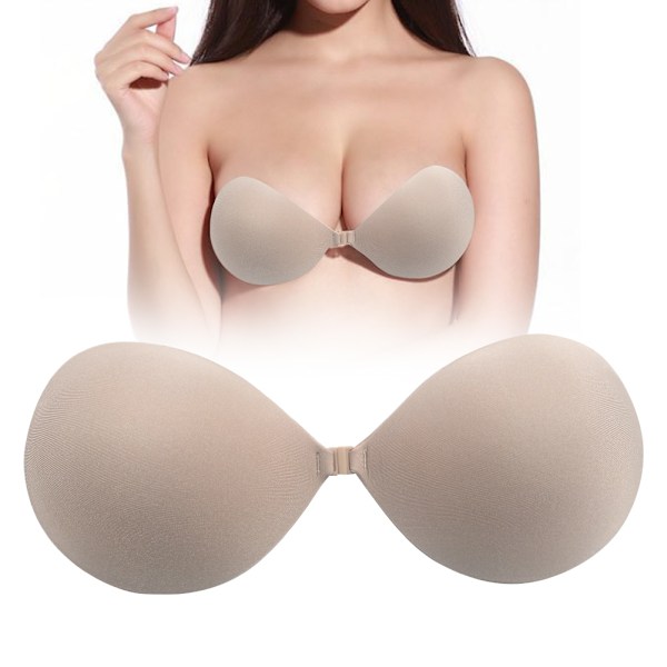Tjock Vadderad Axelbandslös Rygglös Push Up Silikon Limmat Osynlig Nude BH (Hudfärg, A)[GKS] 0.1