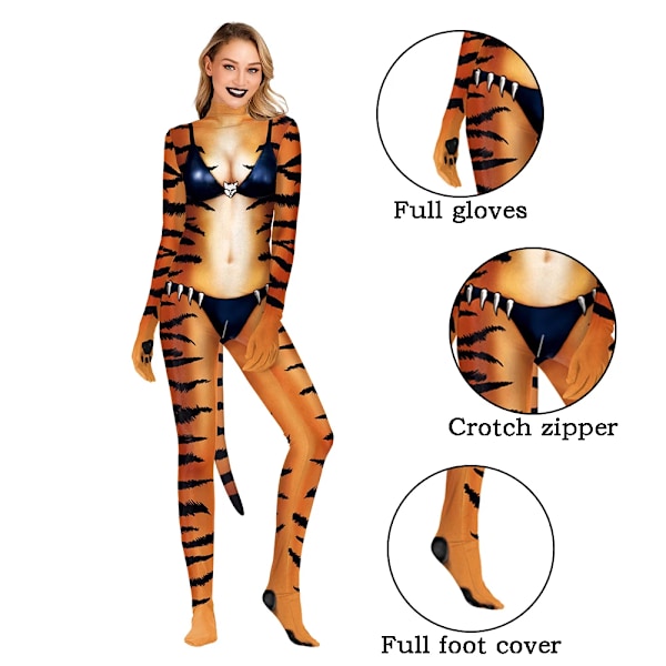 Zawaland Dyre Catsuit Par Snow Wolf Kostume med Hale Gren Lynlås Halloween Party Cosplay Outfit Forklædning Zentai Bodysuit B273-1018 B273-1018 M