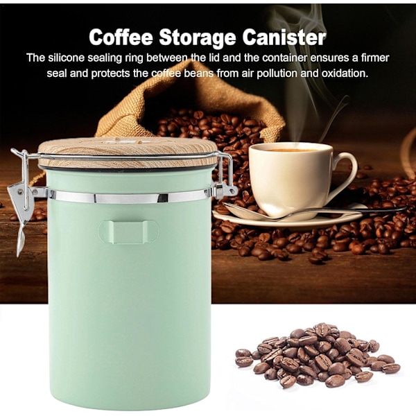 (Grøn) Kaffebeholder - Kaffebeholder - 1,8L - Kaffebeholder Opbevaringsbeholder - Kaffebeholder - Lufttæt Kaffebeholder med CO2-udluftning - grøn green