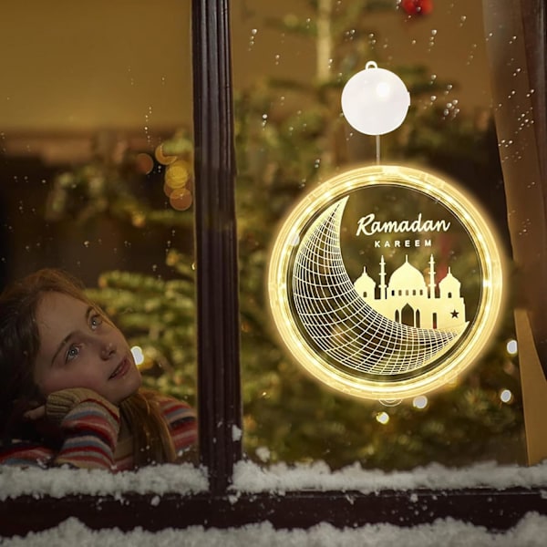 LED Muslimsk Ramadan Ljusslinga (25cm) - Hängande Dekorationslampor med Sugkoppskrok för Eid moon lock