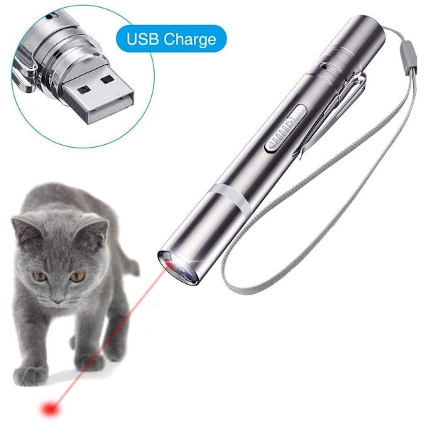 USB Rechargeable Flashlight Cat Toy - Laser Pattern Funny Cat Sticks - Interactive Toys for Cats and Kittens