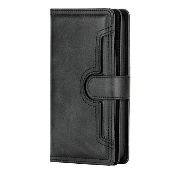Læder wallet case med flere rum, egnet til iPhone 13 sort