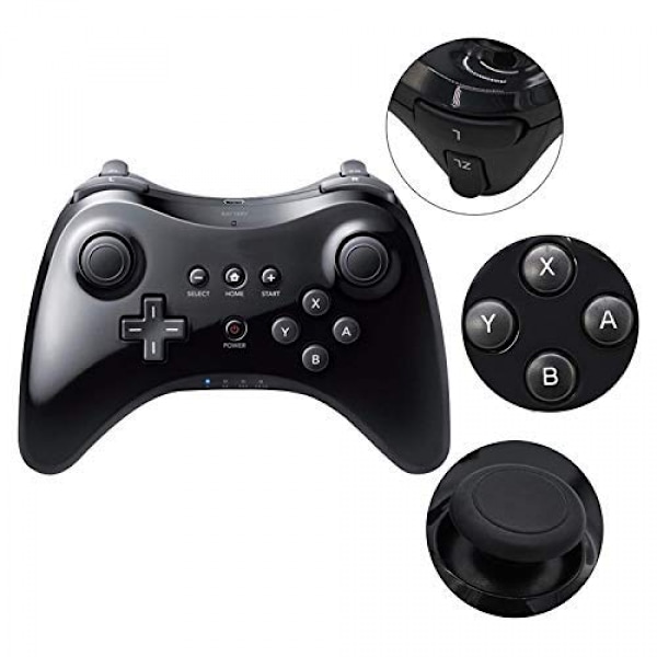 Pro Kontroller for Wii U, Trådløs Kontroller for Nintendo Wii U Konsoll Spillkontroller Joystick Dobbel Analog Spillkontroller (Svart)