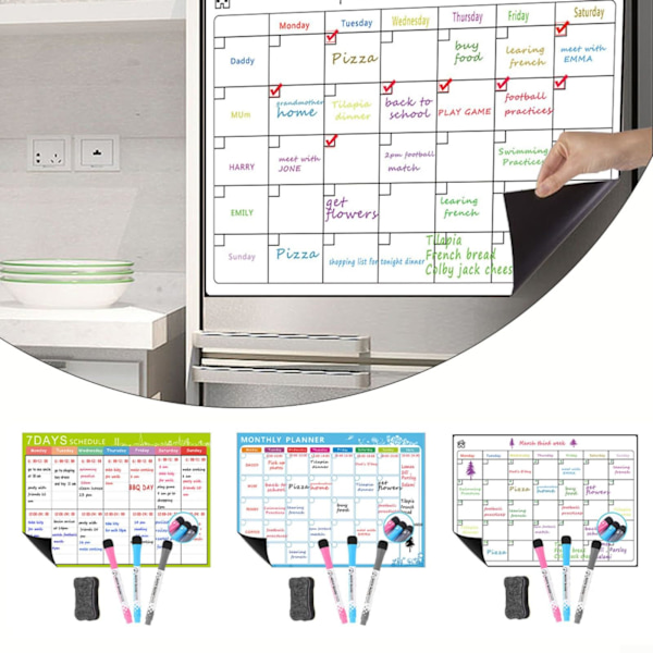 Magnetisk Vecko-Planerare - Rengörbar Kalender för Kylskåp - Inkluderar Kritamarkörer och Whiteboardsvamp - Familj Organizer LZ00587 5