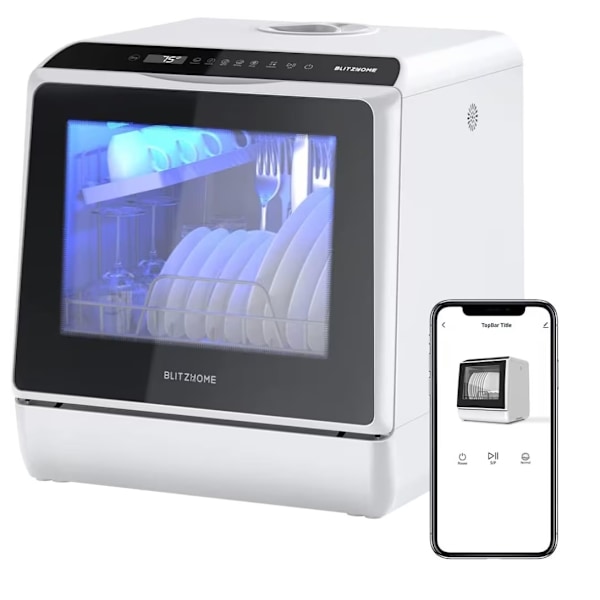 BlitzHome APP Mini Dubbel Vatteninlopp Diskmaskin Borddiskmaskin Diskmaskin