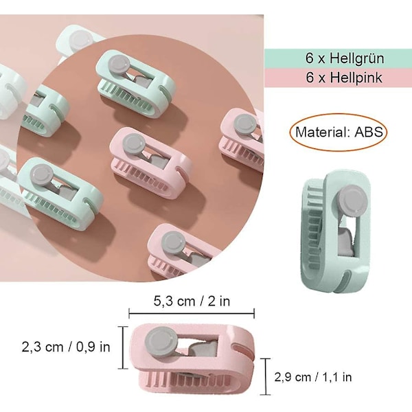 12-delt dynebetræk, skridsikkert, nålefri, skridsikkert, dyneklips, sikkerhedsdynfastgørelse (pink+grøn)