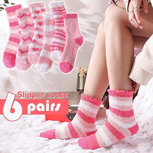 Par Damplushsockor, Mjuka Vinterstrumpor, Tjocka Pink