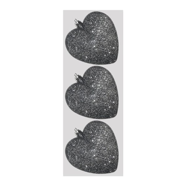 Davies Products Glitterhjerter Julekugle (3-pak) 9cm Grafit Graphite 9cm