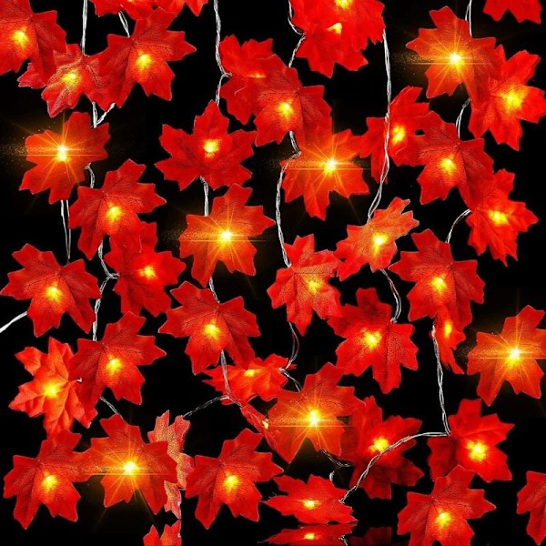 longziming 3m 20 LED Lønneblad Lysstreng med Fjernkontroll 3 AA Batterier for Thanksgiving Dekorasjon