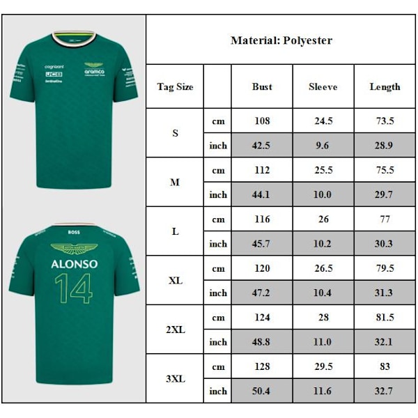 Aston Martin F1 Team Officiel Fernando Alonso T-shirt Grøn 2024 Herre Toppe Kortærmet L