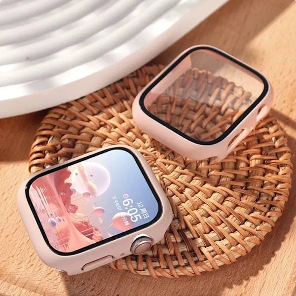 Herdet glass + deksel for Apple Watch-etui Tilbehør 45 mm 41 mm 42 mm 38 mm PC-deksel iWatch 6 5 4 se 44 mm 40 mm Rosa sand 15 Pink sand 15 Series 321 38MM