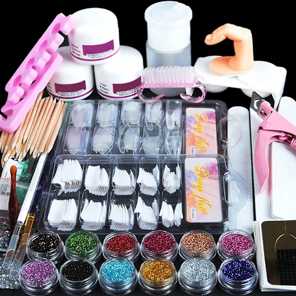 Akryl Nagelkit Akrylpulver Med Allt Professionellt För Nybörjare Glitterpulver Lösnaglar