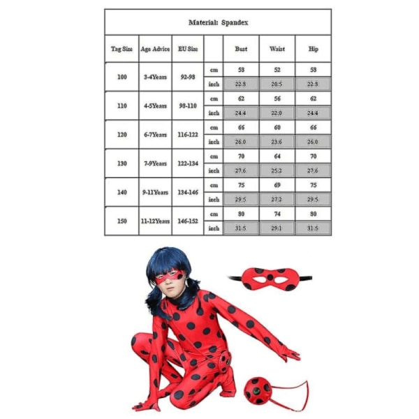 6 stk./sæt Børns Ladybug Cosplay Kostume Sæt Halloween Fest Jumpsuit 150(140-150CM)