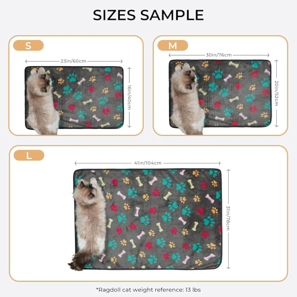 1 Pack 3 Filtar Mjuka Premium Fleece Djurfiltar Flanell Paw Tryckt Pläd för Hund Katt (Small 23x16'', Grå/Brun/Blå)
