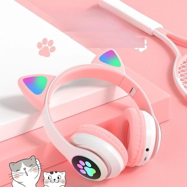 Katteøre headset trådløse katt bluetooth hodetelefoner pink pink