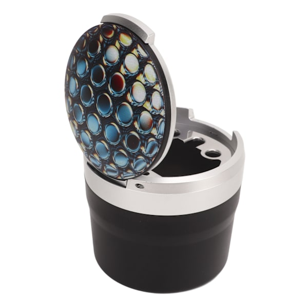 Bärbar bilaskkopp Mini Silver Edge Brandförebyggande Rökfri bilaskkopp med LED-ljus och lock Honeycomb