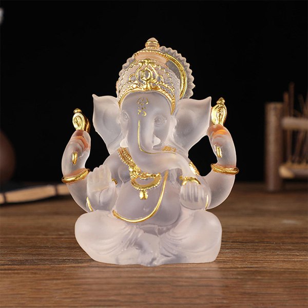 Clear Lord Ganesha Staty Elephant Hindu Sculpture Figurines Bu White