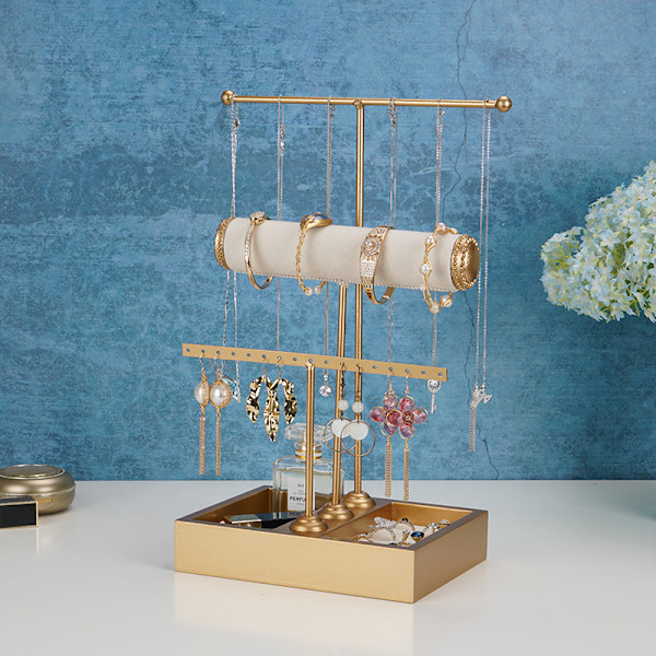 T-formet smykkeholder ring opbevaringsskab display stand [GKS]