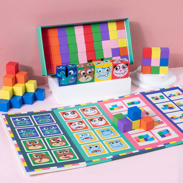 Uttryck Matchande block Pedagogisk leksak med träklossar Bärbara pedagogiska leksaker Föräldra-barn-brädspel