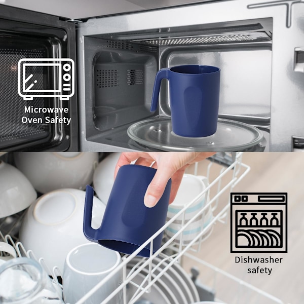 Blå Plastkaffekoppar Set om 8 x 450ml, Muggar med Handtag, Återanvändbara Vattenkoppar, Lätt att Bär
