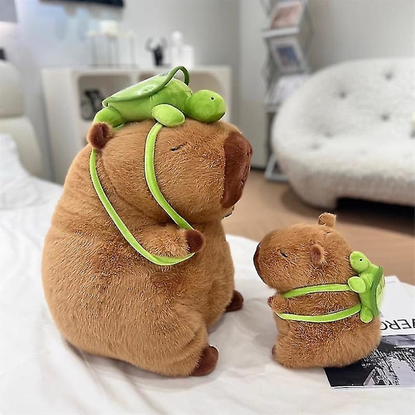 Capybara plyslegetøj, Capybara der bærer skildpadde, realistisk blødt capybara legetøj 25cm