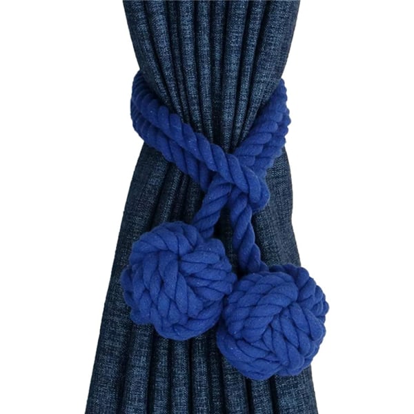 2st Draperihållare Handstickning Flätad gardinbindning med dubbla bollar bomullsrep Tofs- Blå