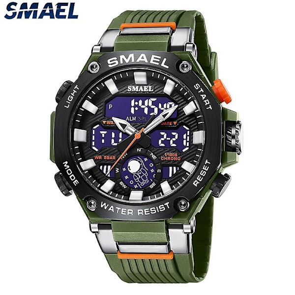 Quartz Armbandsur Sport Smael Militär Armé Klocka Alarm Dubbel Display LED Elektronisk Klocka 8069 Vattentäta Klockor för Män BRANCH