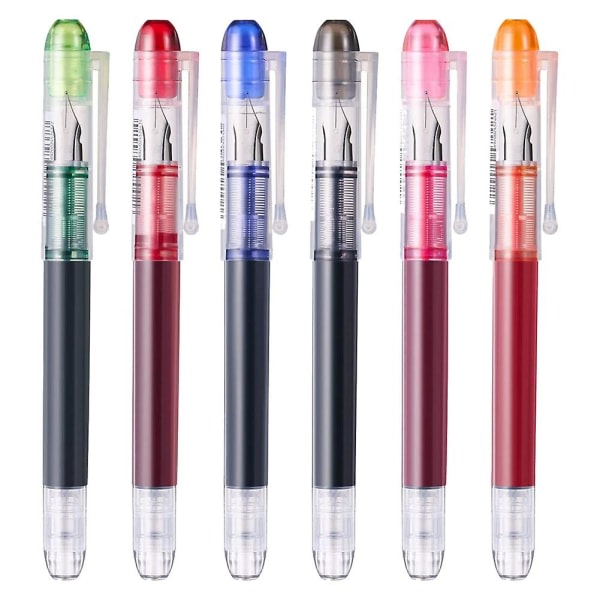 6 stycken flerfärgade reservoarpennor för engångsbruk, som används för att skissa, dagbok, kalligrafi, Smooth Wr Mixed color